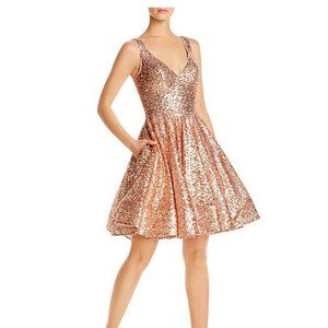 MAC DUGGAL DOUBLE V-NECK BRONZE PARTY FIT & FLARE DRESS sz 4